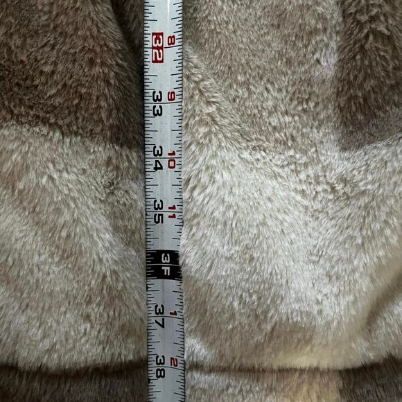 Polagram Faux Fur Brown Plaid Long Jacker Long Kimono Soft Cozy Plus Size 1XL - Picture 9 of 11